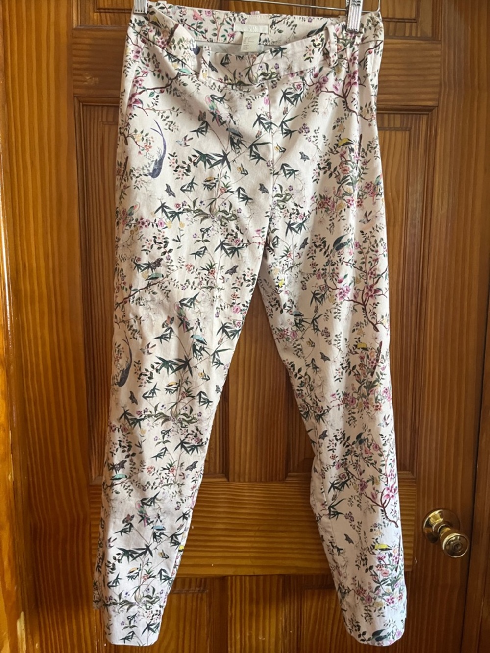 H&M Cream Floral & Green Botanical Print Pants